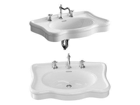 Bathroom Console Sink Deluxe Counter Top White Vitreous China 3D Model