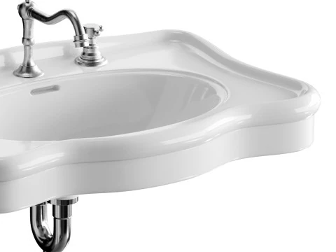 Bathroom Console Sink Deluxe Counter Top White Vitreous China 3D Model