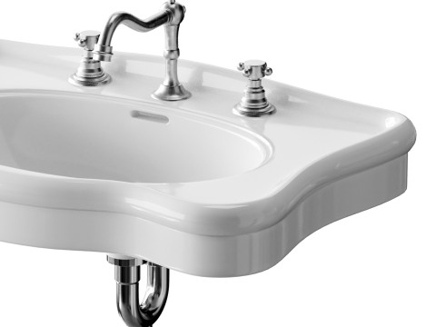 Bathroom Console Sink Deluxe Counter Top White Vitreous China Model 3D