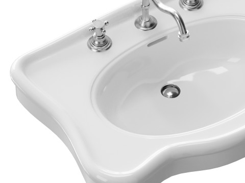 Bathroom Console Sink Deluxe Counter Top White Vitreous China Model 3D