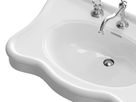 Bathroom Console Sink Deluxe Counter Top White Vitreous China 3D Model