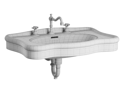 Bathroom Console Sink Deluxe Counter Top White Vitreous China 3D Model
