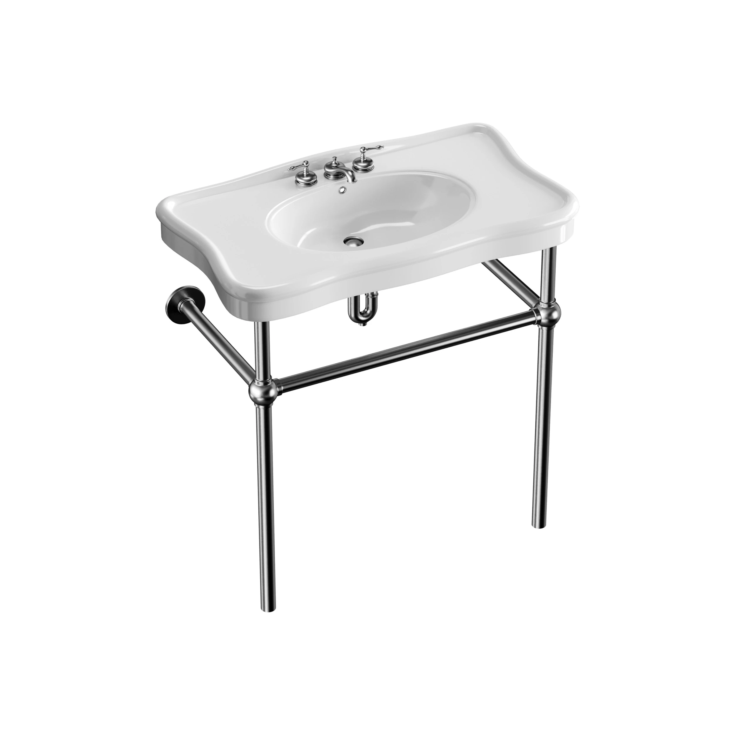 Console Sink Porcelain Belle Epoque with Black Nickel Support Legs 3D Model .c4d .max .obj .3ds .fbx .stl .blend 