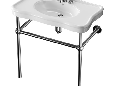 Console Sink Porcelain Belle Epoque with Black Nickel Support Legs 3D Модель