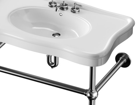 Console Sink Porcelain Belle Epoque with Black Nickel Support Legs 3D Модель
