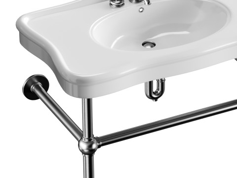 Console Sink Porcelain Belle Epoque with Black Nickel Support Legs 3D Модель