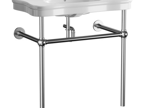 Console Sink Porcelain Belle Epoque with Black Nickel Support Legs 3D Модель