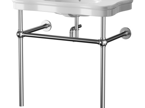 Console Sink Porcelain Belle Epoque with Black Nickel Support Legs 3D Модель