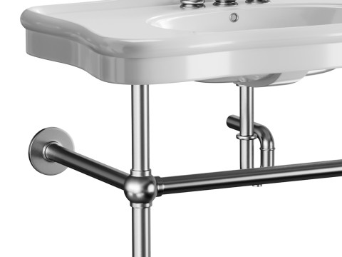 Console Sink Porcelain Belle Epoque with Black Nickel Support Legs 3D Модель