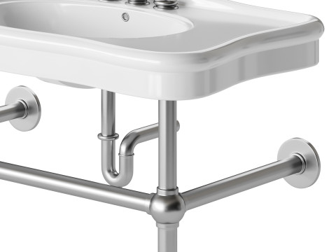 Console Sink Porcelain Belle Epoque with Black Nickel Support Legs 3D Модель