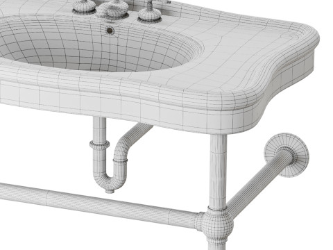Console Sink Porcelain Belle Epoque with Black Nickel Support Legs 3D Модель