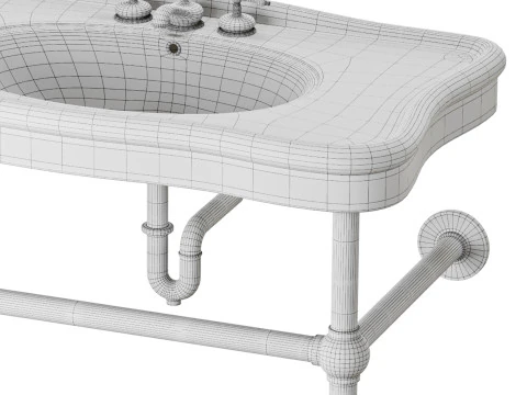 Console Sink Porcelain Belle Epoque with Black Nickel Support Legs 3D Model