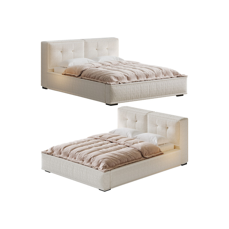 Dacre White Boucle Minimalist Simple Bed Frame Modèle 3D .c4d .max .obj .3ds .fbx .stl .blend 