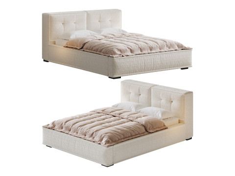 Dacre White Boucle Minimalist Simple Bed Frame Modèle 3D