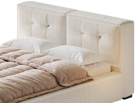 Dacre White Boucle Minimalist Simple Bed Frame Modèle 3D