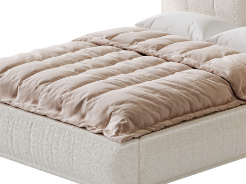 Dacre White Boucle Minimalist Simple Bed Frame Modèle 3D