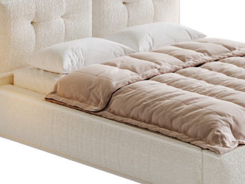 Dacre White Boucle Minimalist Simple Bed Frame Modèle 3D