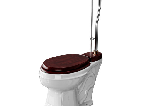 Dark Oak High Tank Pull Chain Toilet Wooden Tank Round Bowl 3D Модель