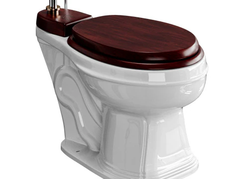 Cuvette ronde en bois de cuvette de toilette &agrave; cha&icirc;ne de traction &agrave; r&eacute;servoir haut en ch&ecirc;ne fonc&eacute; Modèle 3D