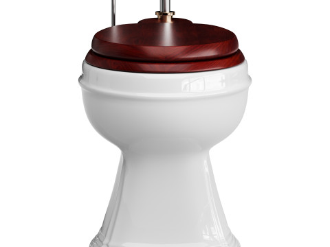 Dark Oak High Tank Pull Chain Toilet Wooden Tank Round Bowl 3D Модель