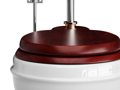 Dark Oak High Tank Pull Chain Toilet Wooden Tank Round Bowl 3D Модель