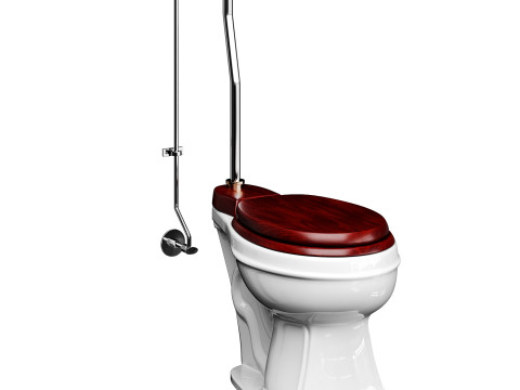 Dark Oak High Tank Pull Chain Toilet Wooden Tank Round Bowl 3D Модель