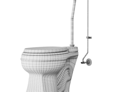 Dark Oak High Tank Pull Chain Toilet Wooden Tank Round Bowl 3D Модель