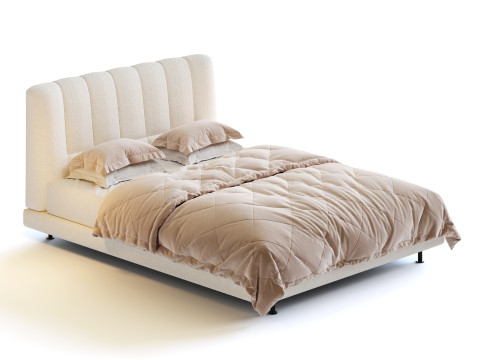 Dylan White Boucle Minimalist Bed Frame Modelo 3D