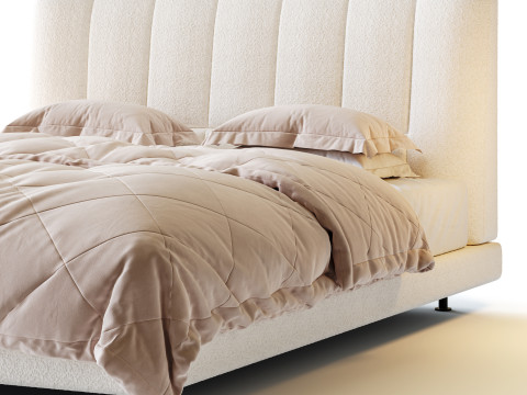Dylan White Boucle Minimalist Bed Frame Modelo 3D