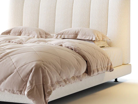 Dylan White Boucle Minimalist Bed Frame 3D Model