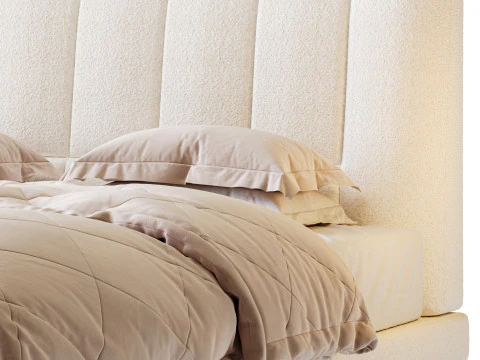 Dylan White Boucle Minimalist Bed Frame 3D Model