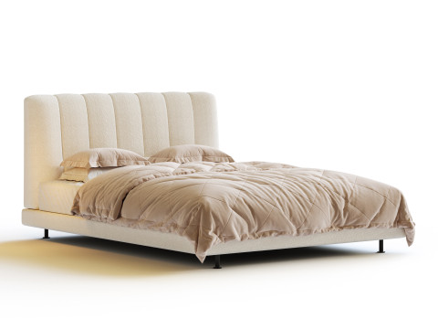 Dylan White Boucle Minimalist Bed Frame Modelo 3D