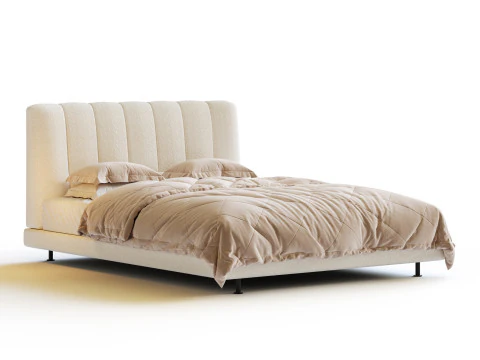 Dylan White Boucle Minimalist Bed Frame 3D Model