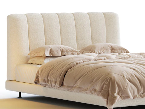 Dylan White Boucle Minimalist Bed Frame 3D Model