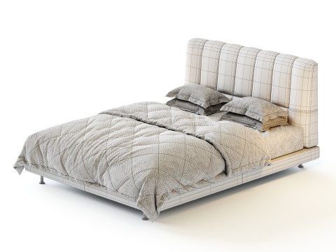 Dylan White Boucle Minimalist Bed Frame Modelo 3D