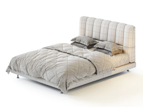 Dylan White Boucle Minimalist Bed Frame 3D Model