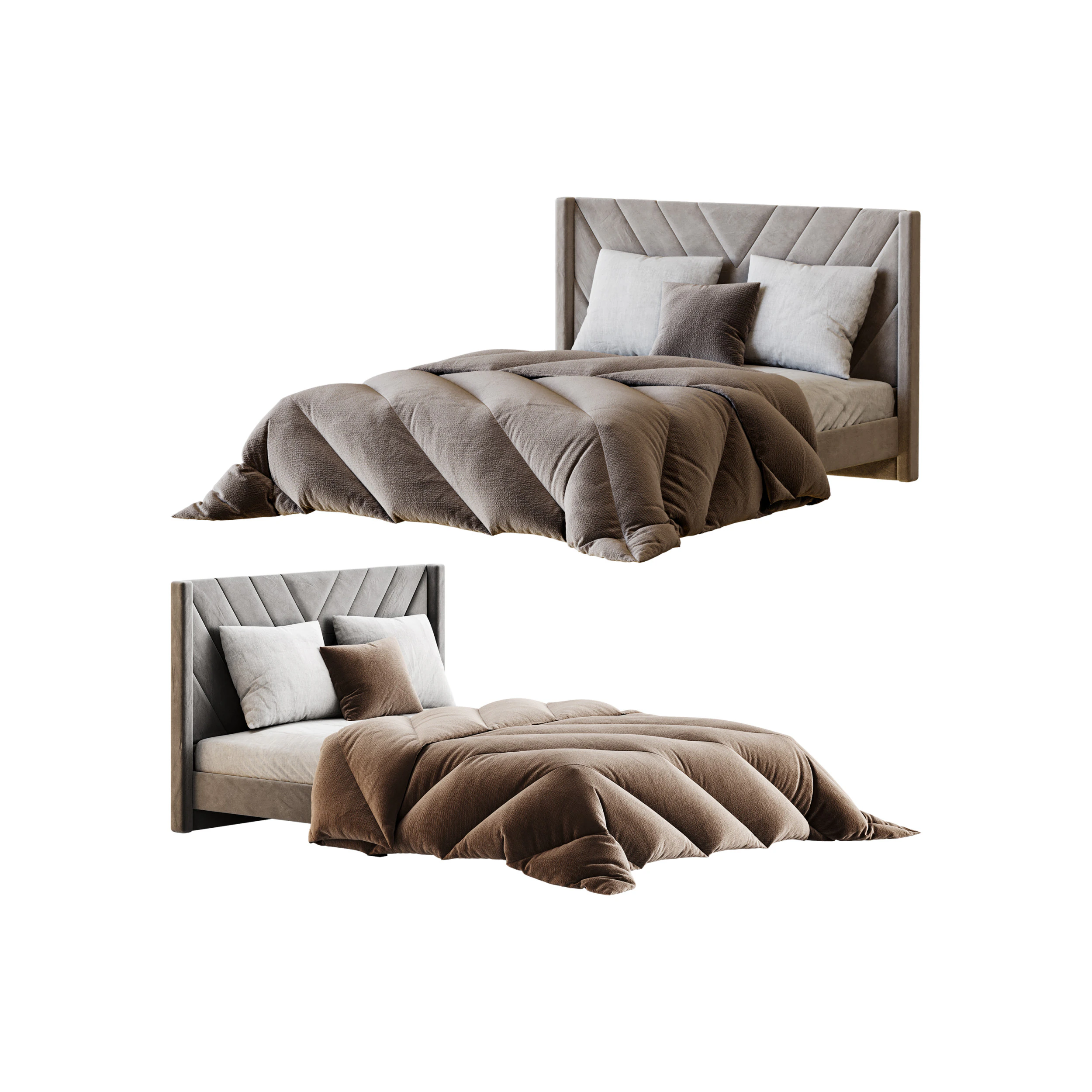 Easyfashion Modern Upholstered Platform Queen Bed with Slat Support Light Gray 3D Model .c4d .max .obj .3ds .fbx .stl .blend