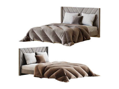 Easyfashion Modern Upholstered Platform Queen Bed with Slat Support Light Gray 3D मॉडल