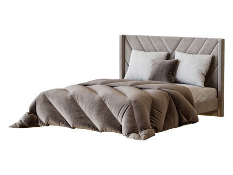 Easyfashion Modern Upholstered Platform Queen Bed with Slat Support Light Gray 3D Model