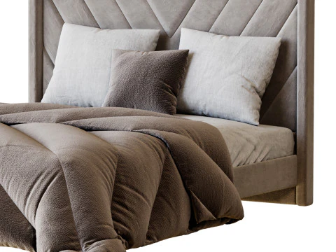 Easyfashion Modern Upholstered Platform Queen Bed with Slat Support Light Gray 3D Model