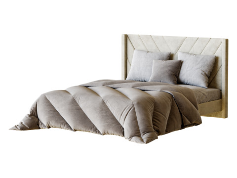 Easyfashion Modern Upholstered Platform Queen Bed with Slat Support Light Gray 3D Model