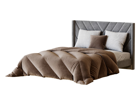 Easyfashion Modern Upholstered Platform Queen Bed with Slat Support Light Gray 3D Model