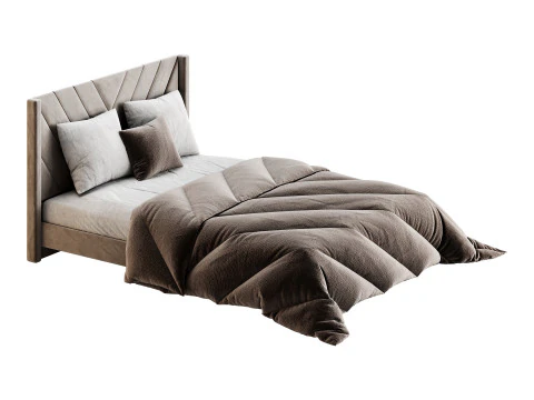 Easyfashion Modern Upholstered Platform Queen Bed with Slat Support Light Gray 3D Model