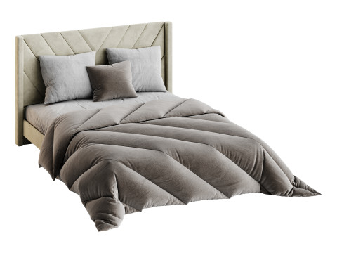 Easyfashion Modern Upholstered Platform Queen Bed with Slat Support Light Gray 3D Model