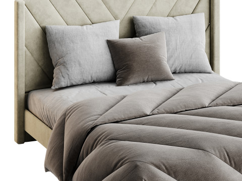 Easyfashion Modern Upholstered Platform Queen Bed with Slat Support Light Gray 3D Model