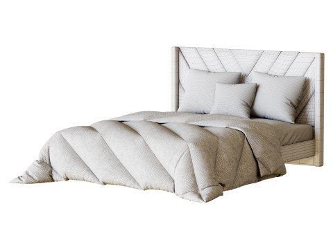 Easyfashion Modern Upholstered Platform Queen Bed with Slat Support Light Gray 3D Model