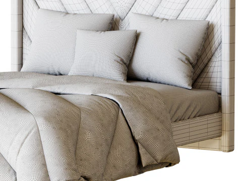 Easyfashion Modern Upholstered Platform Queen Bed with Slat Support Light Gray 3D Model