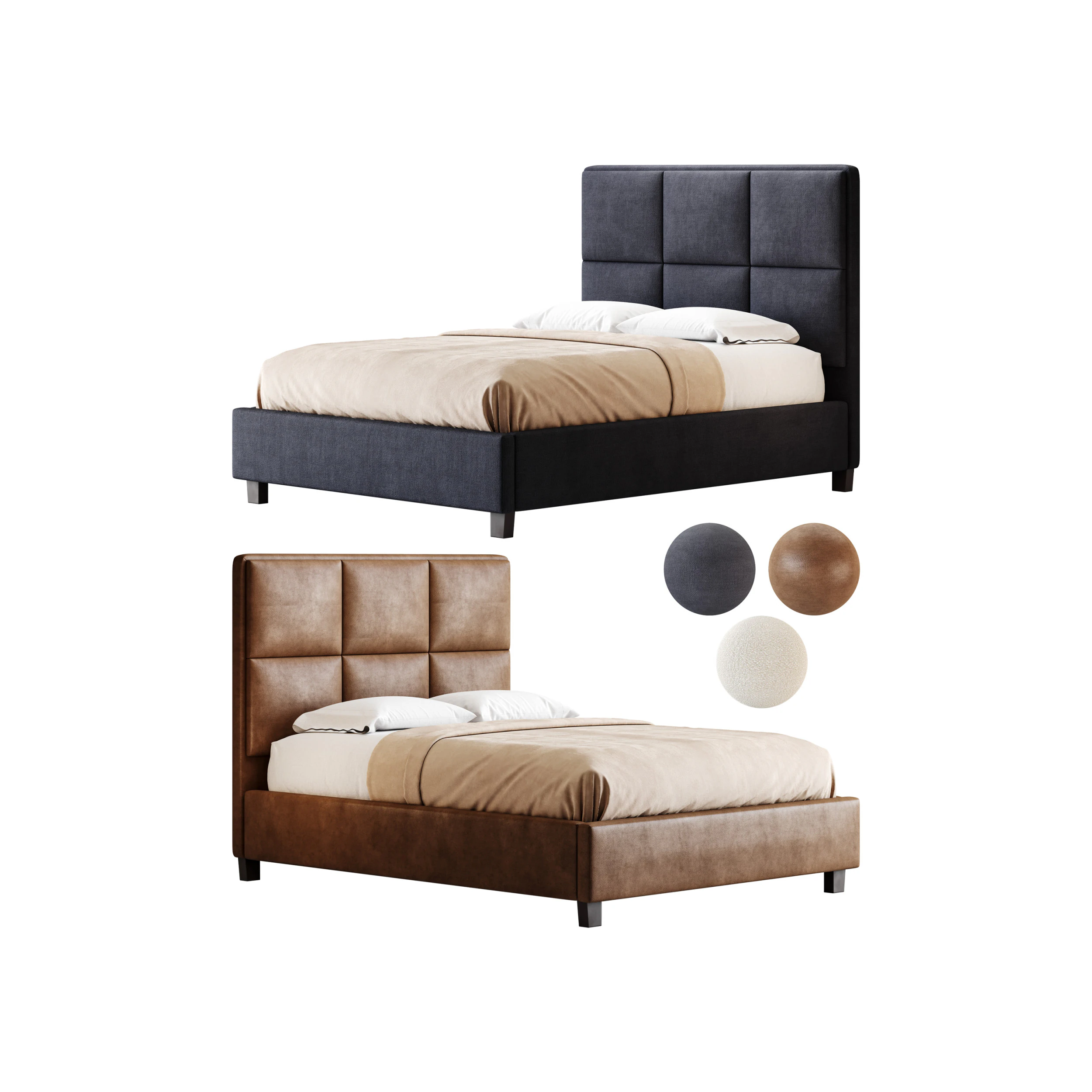 Flair 3-Piece Full Bed - Grey 3D Model .c4d .max .obj .3ds .fbx .stl .blend
