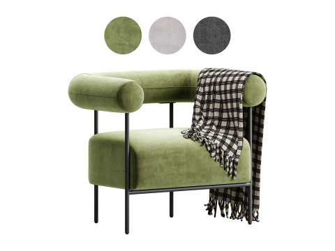Fulbourn Rust Ochre Velvet Armchair 3Dモデル