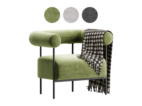 Poltrona Fulbourn in velluto ocra ruggine Modello 3D